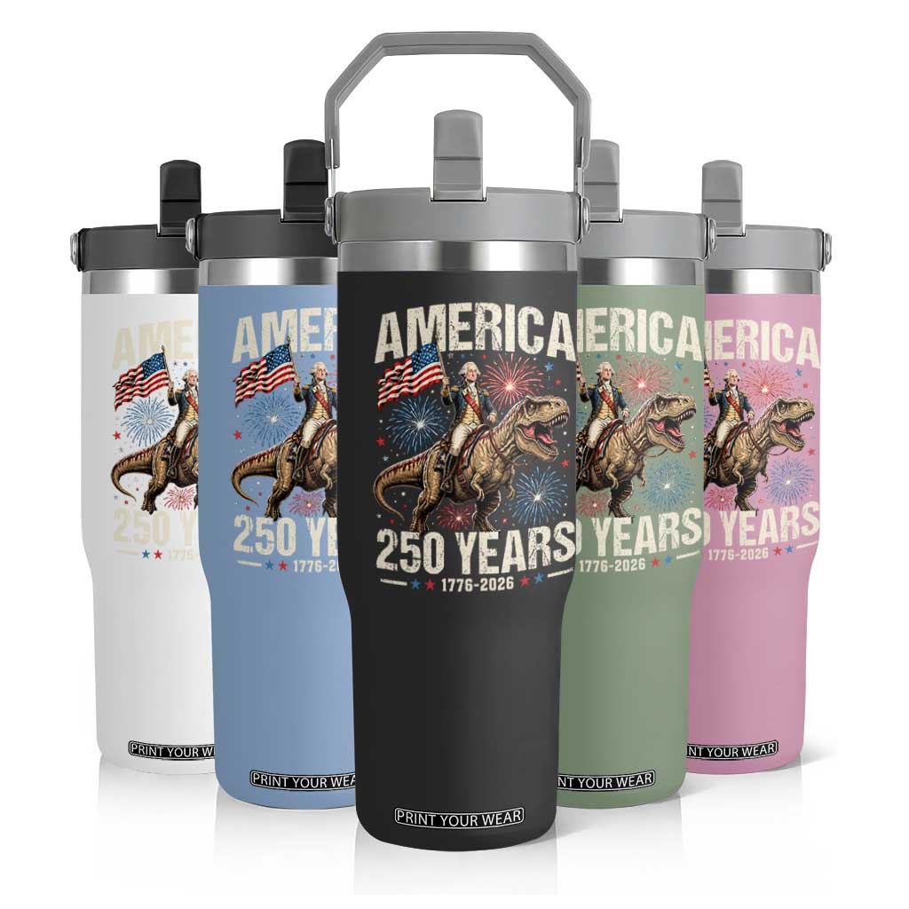America 250 Years George Washington Riding Tyrannosaurus Rex Flip Straw Tumbler TS11 Print Your Wear