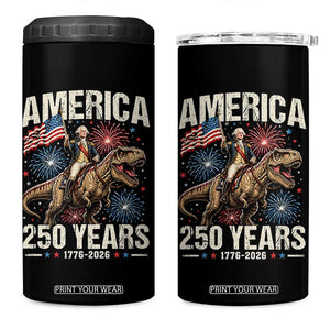 America 250 Years George Washington Riding Tyrannosaurus Rex 4 in 1 Can Cooler Tumbler TS11 One Size: 16 oz Black Print Your Wear