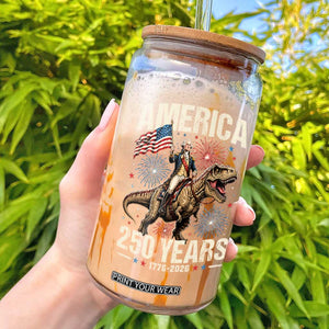 America 250 Years George Washington Riding Tyrannosaurus Rex Glass Can TS11 Black Print Your Wear