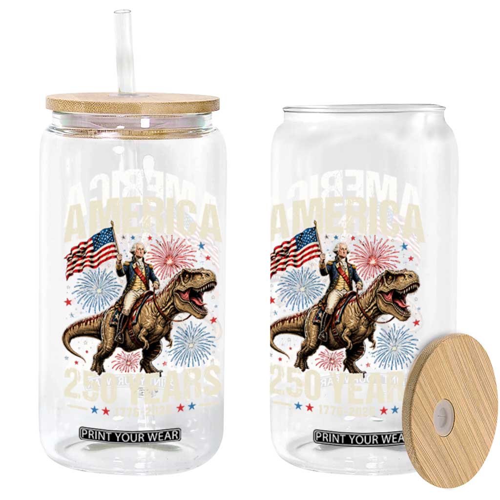 America 250 Years George Washington Riding Tyrannosaurus Rex Glass Can TS11 Print Your Wear