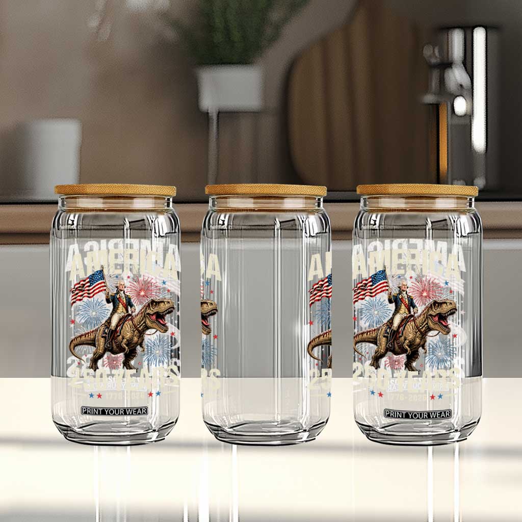 America 250 Years George Washington Riding Tyrannosaurus Rex Glass Can TS11 Print Your Wear