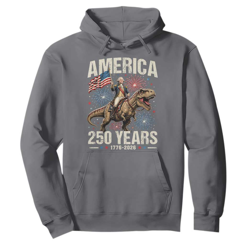 America 250 Years George Washington Riding Tyrannosaurus Rex Hoodie TS11 Charcoal Print Your Wear