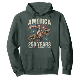 America 250 Years George Washington Riding Tyrannosaurus Rex Hoodie TS11 Dark Forest Green Print Your Wear