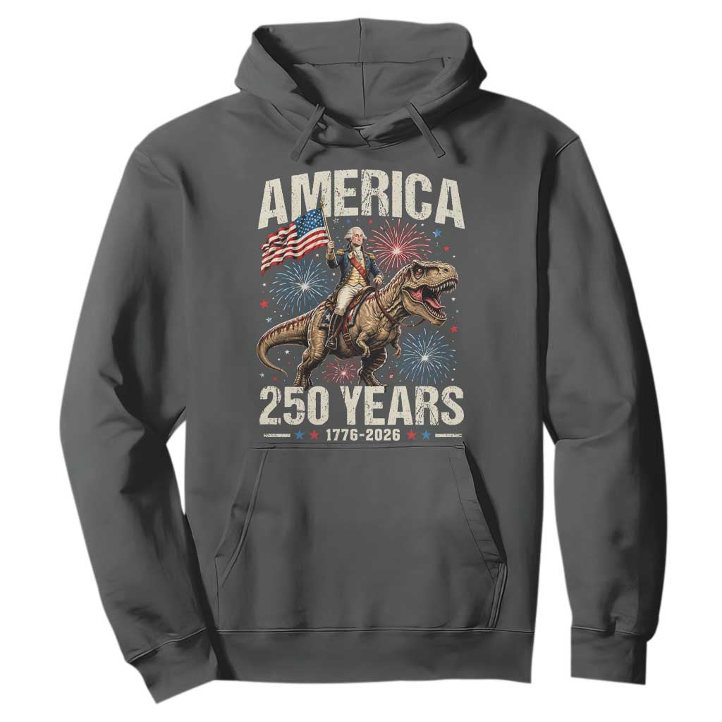 America 250 Years George Washington Riding Tyrannosaurus Rex Hoodie TS11 Dark Heather Print Your Wear