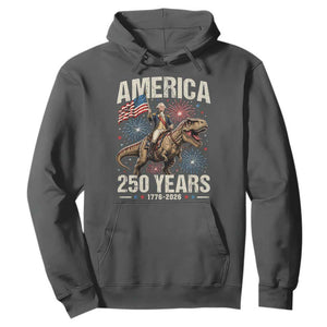 America 250 Years George Washington Riding Tyrannosaurus Rex Hoodie TS11 Dark Heather Print Your Wear