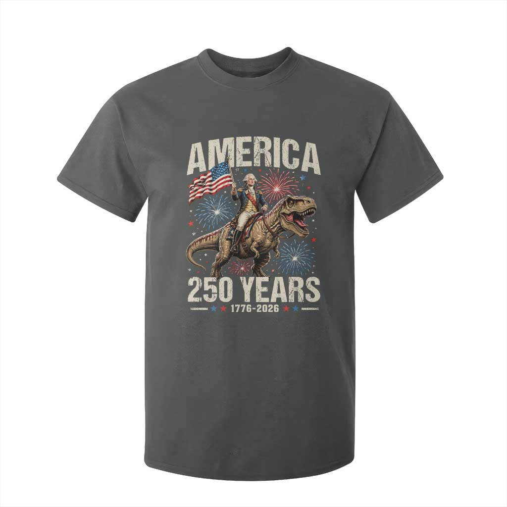 America 250 Years George Washington Riding Tyrannosaurus Rex T Shirt For Kid TS11 Dark Heather Print Your Wear