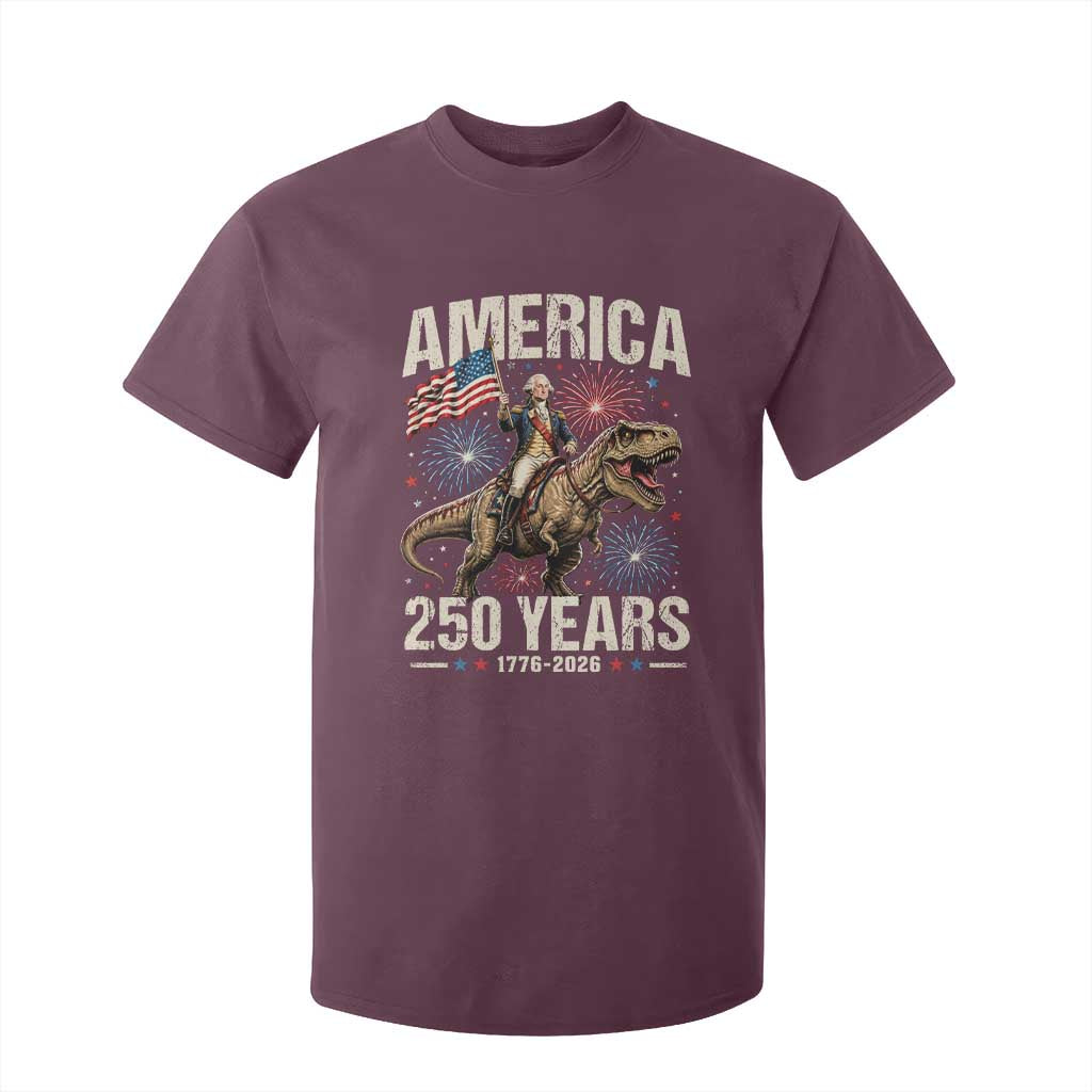 America 250 Years George Washington Riding Tyrannosaurus Rex T Shirt For Kid TS11 Maroon Print Your Wear