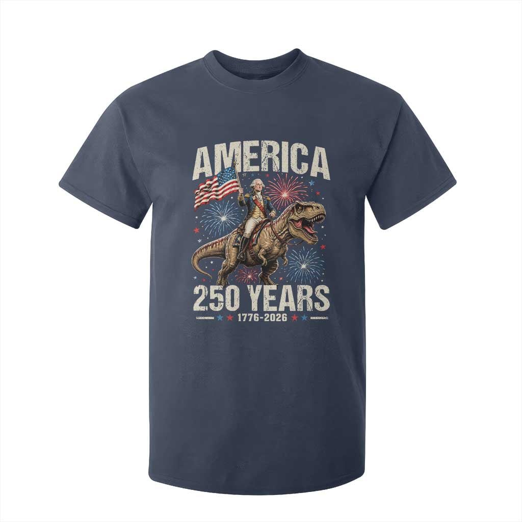 America 250 Years George Washington Riding Tyrannosaurus Rex T Shirt For Kid TS11 Navy Print Your Wear