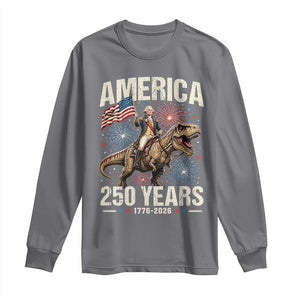 America 250 Years George Washington Riding Tyrannosaurus Rex Long Sleeve Shirt TS11 Charcoal Print Your Wear