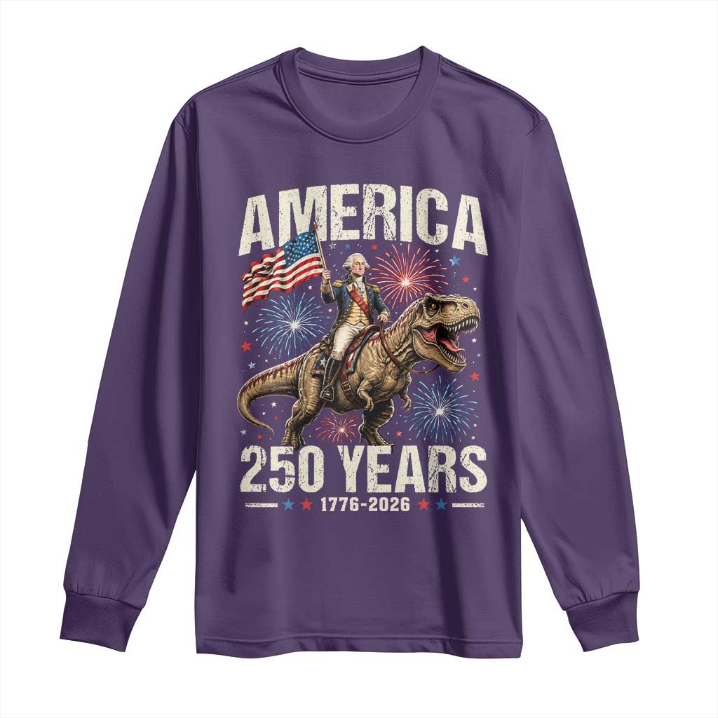 America 250 Years George Washington Riding Tyrannosaurus Rex Long Sleeve Shirt TS11 Purple Print Your Wear