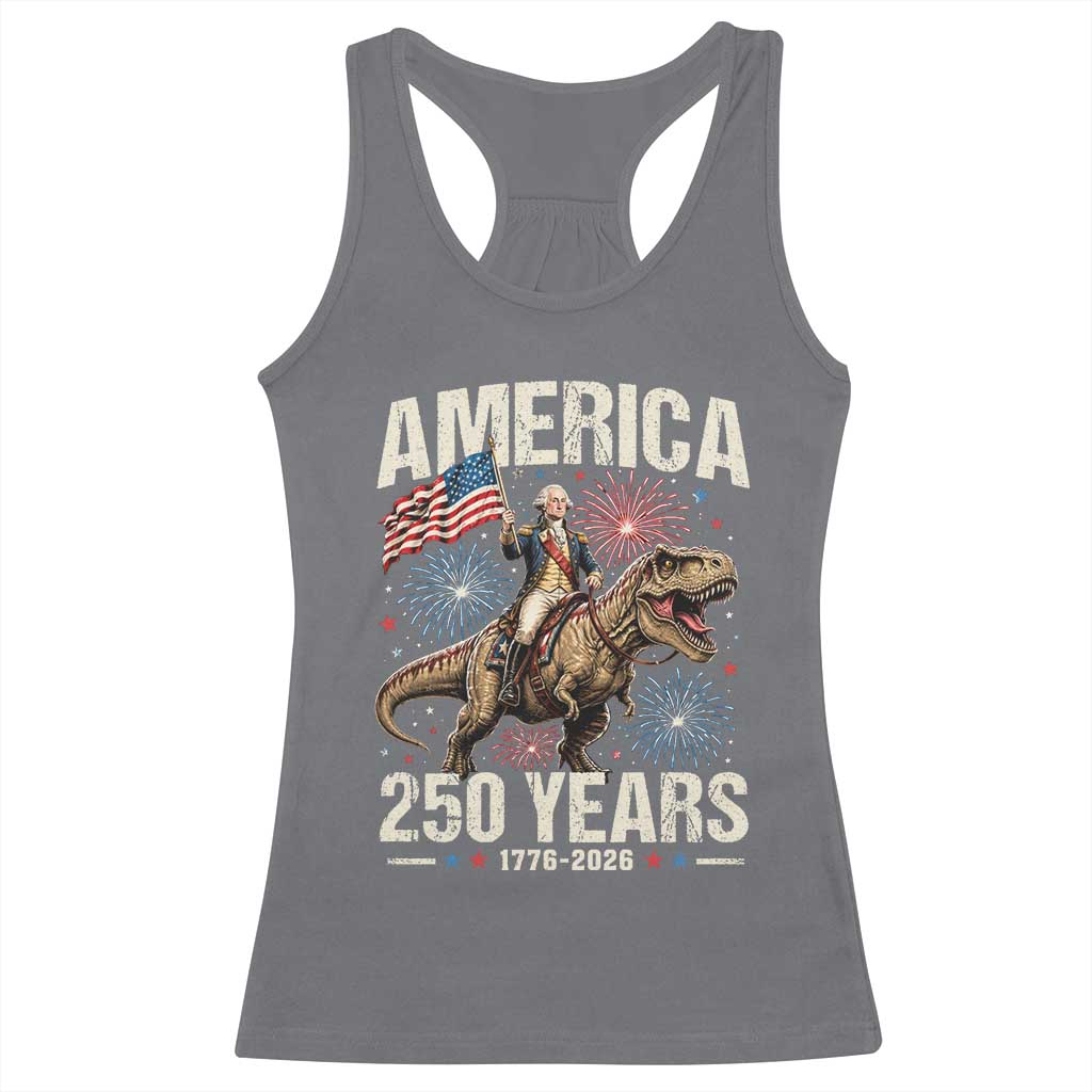 America 250 Years George Washington Riding Tyrannosaurus Rex Racerback Tank Top TS11 Charcoal Print Your Wear