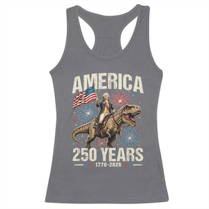 America 250 Years George Washington Riding Tyrannosaurus Rex Racerback Tank Top TS11 Charcoal Print Your Wear