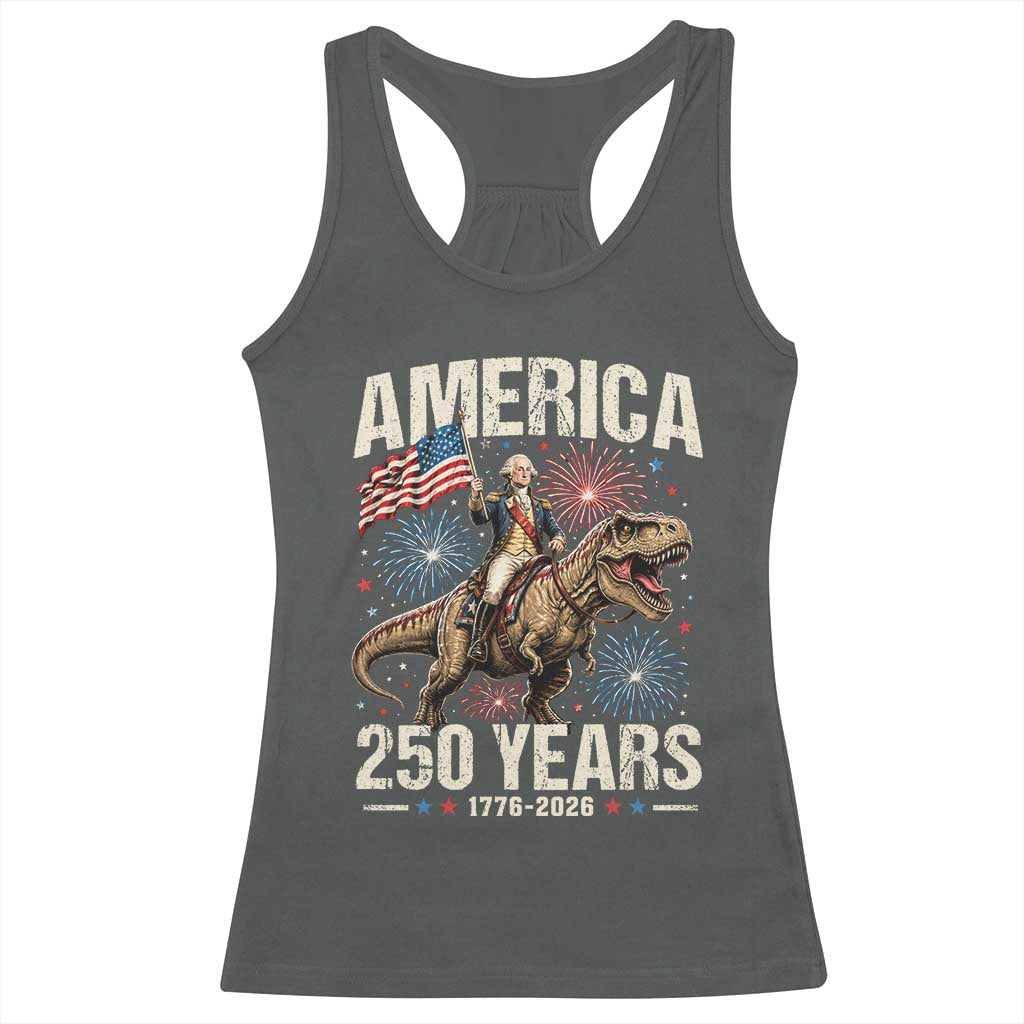 America 250 Years George Washington Riding Tyrannosaurus Rex Racerback Tank Top TS11 Dark Heather Print Your Wear