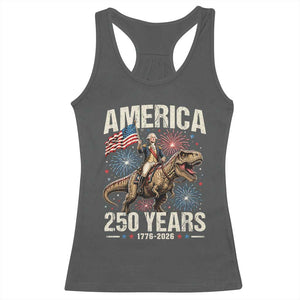 America 250 Years George Washington Riding Tyrannosaurus Rex Racerback Tank Top TS11 Dark Heather Print Your Wear