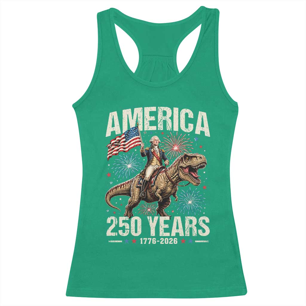 America 250 Years George Washington Riding Tyrannosaurus Rex Racerback Tank Top TS11 Irish Green Print Your Wear