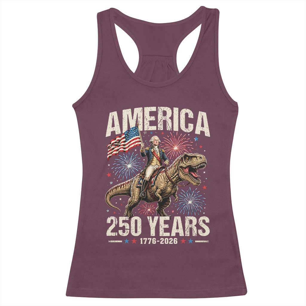 America 250 Years George Washington Riding Tyrannosaurus Rex Racerback Tank Top TS11 Maroon Print Your Wear