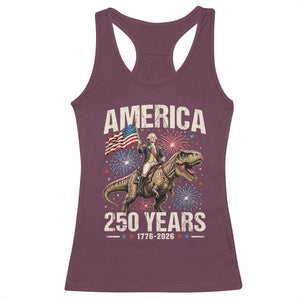 America 250 Years George Washington Riding Tyrannosaurus Rex Racerback Tank Top TS11 Maroon Print Your Wear