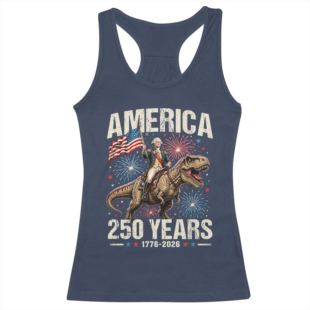 America 250 Years George Washington Riding Tyrannosaurus Rex Racerback Tank Top TS11 Navy Print Your Wear