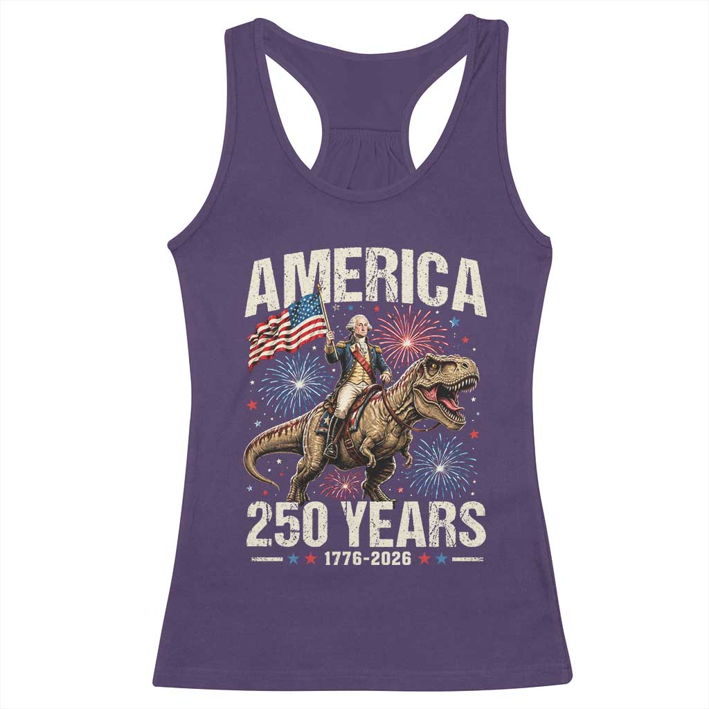 America 250 Years George Washington Riding Tyrannosaurus Rex Racerback Tank Top TS11 Purple Print Your Wear