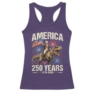 America 250 Years George Washington Riding Tyrannosaurus Rex Racerback Tank Top TS11 Purple Print Your Wear