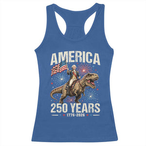 America 250 Years George Washington Riding Tyrannosaurus Rex Racerback Tank Top TS11 Royal Blue Print Your Wear