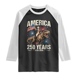America 250 Years George Washington Riding Tyrannosaurus Rex Raglan Shirt TS11 Black White Print Your Wear