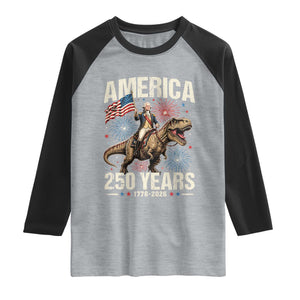 America 250 Years George Washington Riding Tyrannosaurus Rex Raglan Shirt TS11 Heather Gray Black Print Your Wear