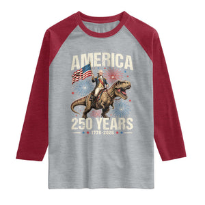 America 250 Years George Washington Riding Tyrannosaurus Rex Raglan Shirt TS11 Heather Gray Heather Red Print Your Wear