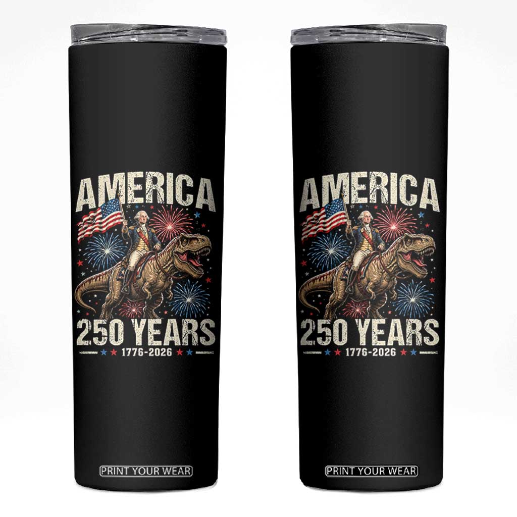 America 250 Years George Washington Riding Tyrannosaurus Rex Skinny Tumbler TS11 Black Print Your Wear