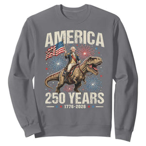 America 250 Years George Washington Riding Tyrannosaurus Rex Sweatshirt TS11 Charcoal Print Your Wear