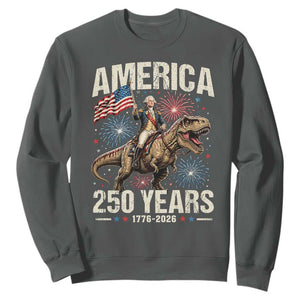 America 250 Years George Washington Riding Tyrannosaurus Rex Sweatshirt TS11 Dark Heather Print Your Wear