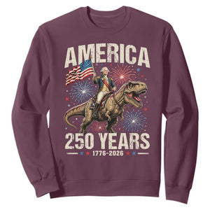 America 250 Years George Washington Riding Tyrannosaurus Rex Sweatshirt TS11 Maroon Print Your Wear