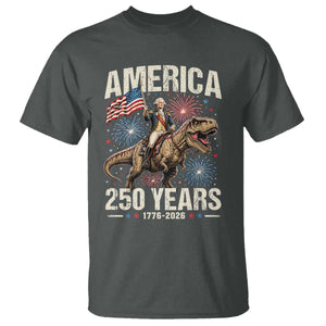 America 250 Years George Washington Riding Tyrannosaurus Rex T Shirt TS11 Dark Heather Print Your Wear