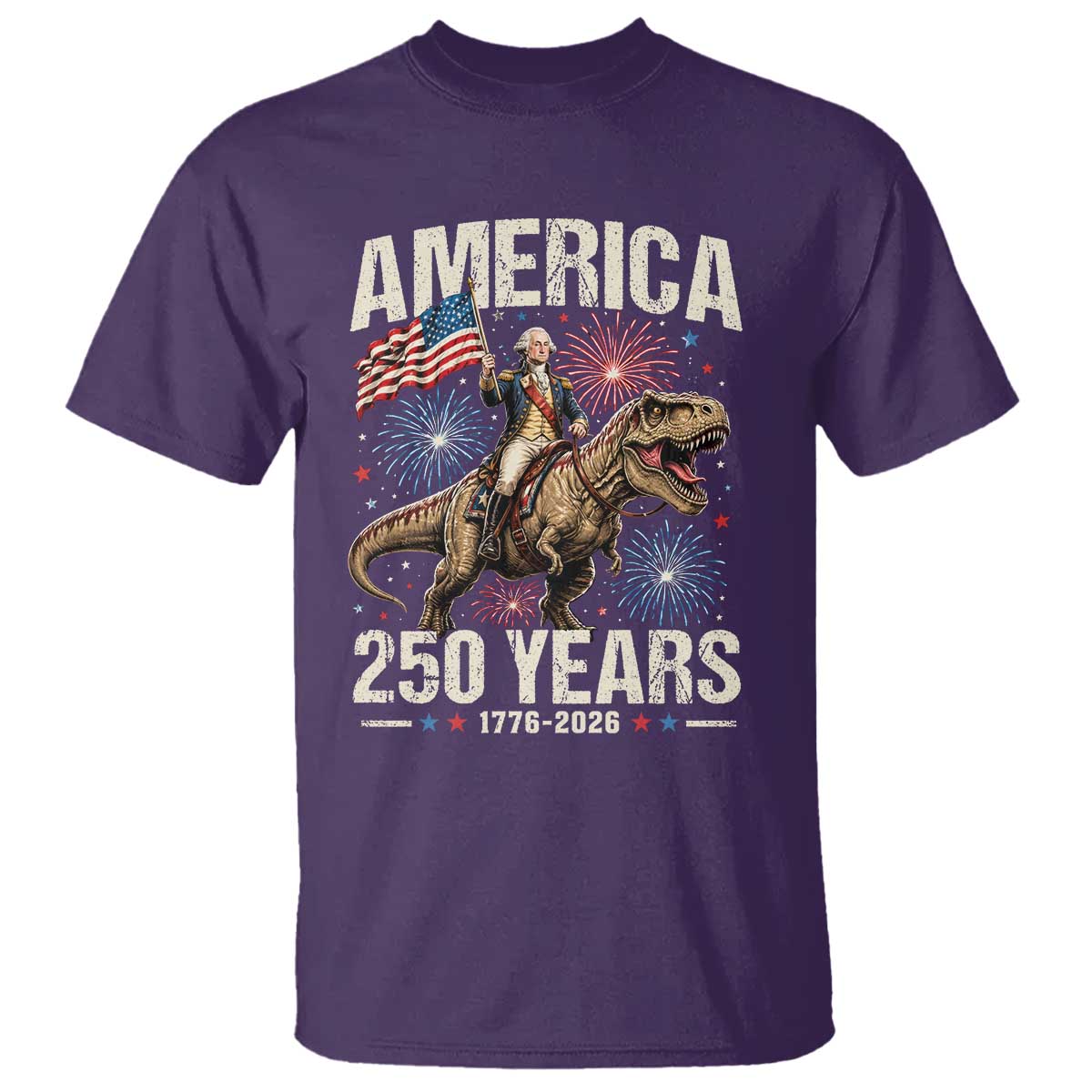 America 250 Years George Washington Riding Tyrannosaurus Rex T Shirt TS11 Purple Print Your Wear