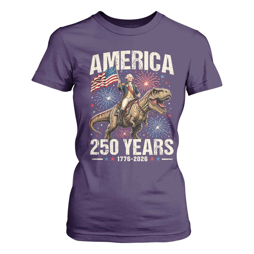 America 250 Years George Washington Riding Tyrannosaurus Rex T Shirt For Women TS11 Purple Print Your Wear