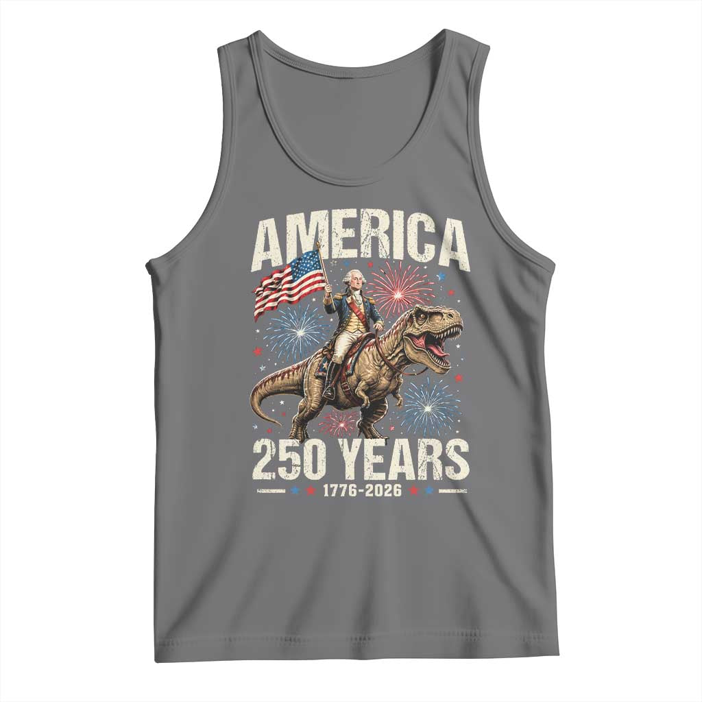 America 250 Years George Washington Riding Tyrannosaurus Rex Tank Top TS11 Black Heather Print Your Wear