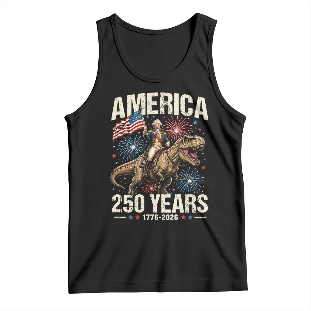 America 250 Years George Washington Riding Tyrannosaurus Rex Tank Top TS11 Black Print Your Wear