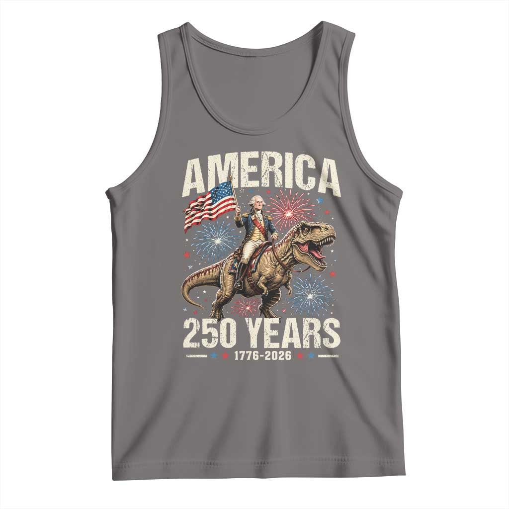 America 250 Years George Washington Riding Tyrannosaurus Rex Tank Top TS11 Deep Heather Print Your Wear