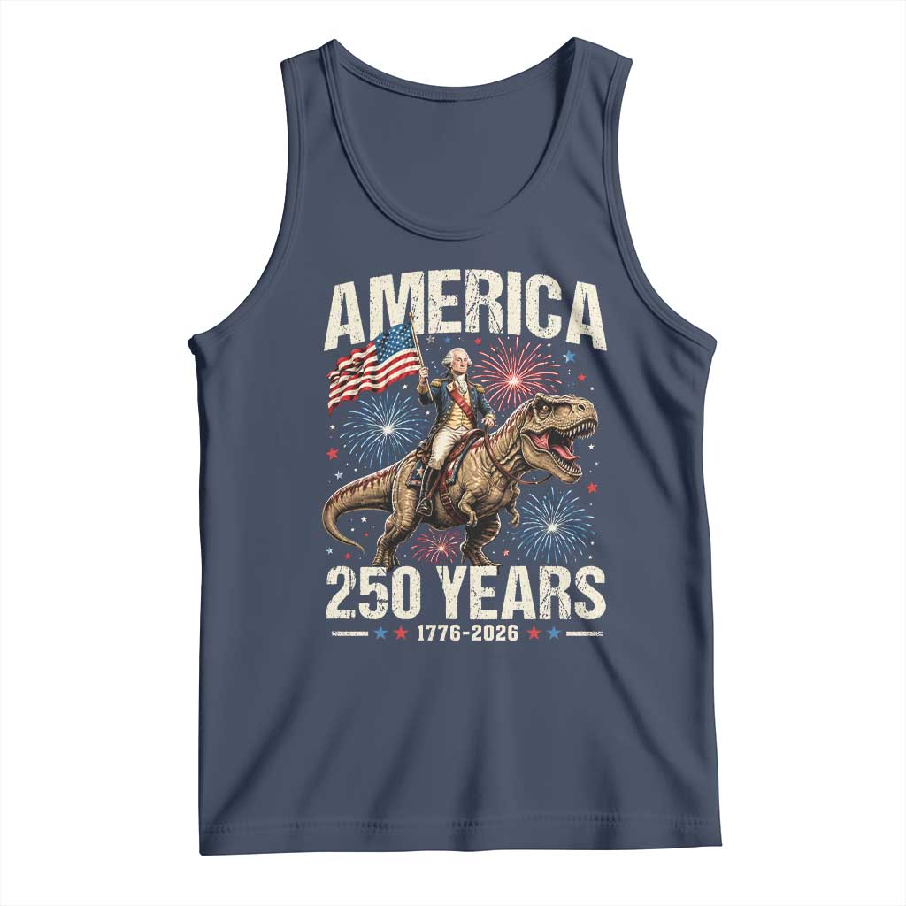 America 250 Years George Washington Riding Tyrannosaurus Rex Tank Top TS11 Navy Print Your Wear