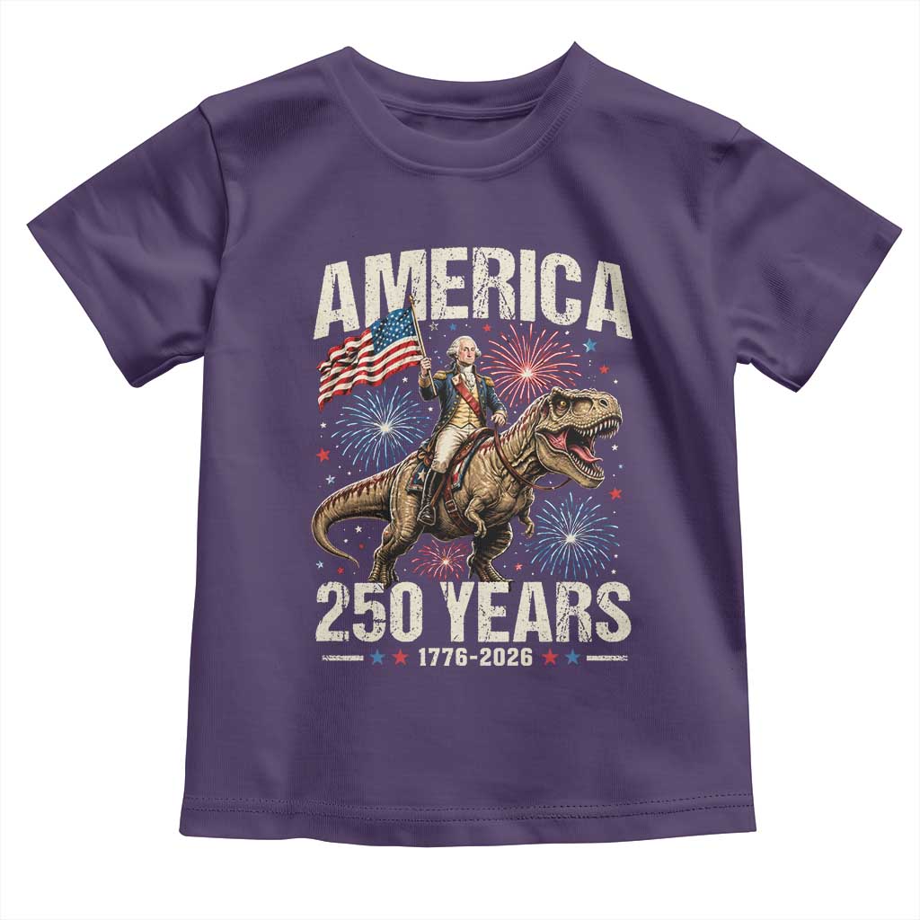 America 250 Years George Washington Riding Tyrannosaurus Rex Toddler T Shirt TS11 Purple Print Your Wear