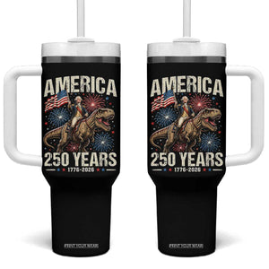 America 250 Years George Washington Riding Tyrannosaurus Rex Tumbler With Handle TS11 One Size: 40 oz Black Print Your Wear