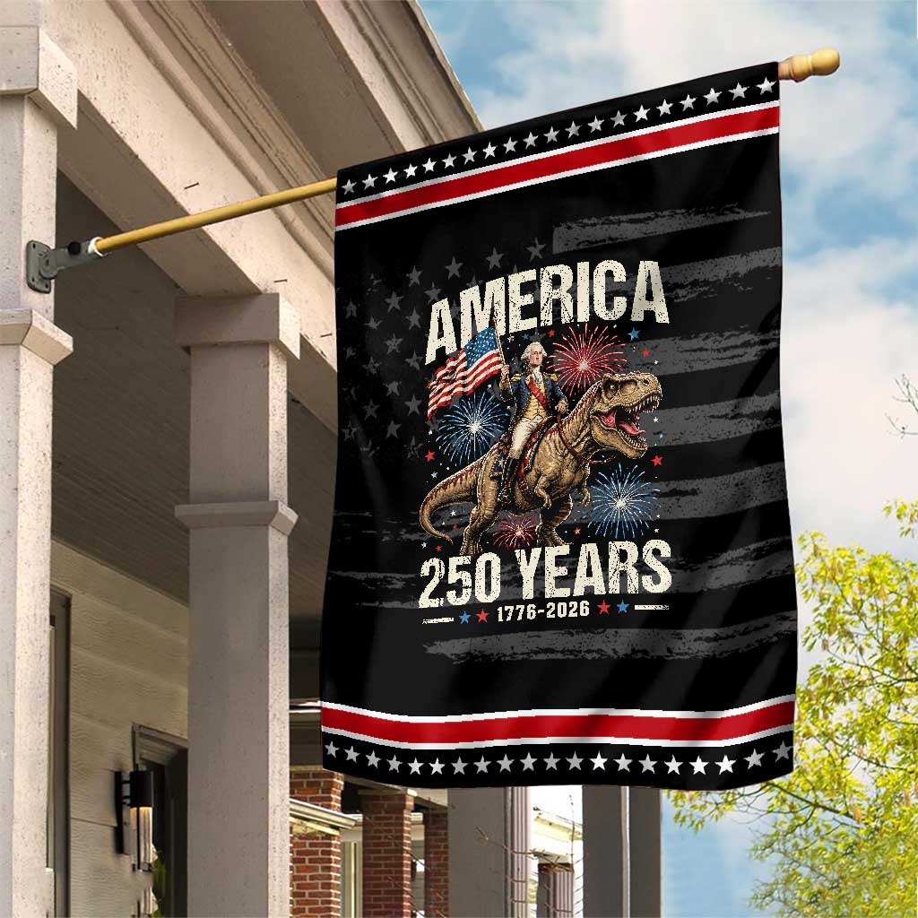 America 250 Years George Washington Riding Tyrannosaurus Rex Patriotic Garden Flag TS11 Distressed Black Red Print Your Wear