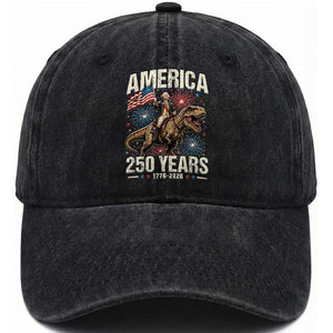America 250 Years George Washington Riding Tyrannosaurus Rex Washed Cotton Baseball Cap TS11 Print Your Wear