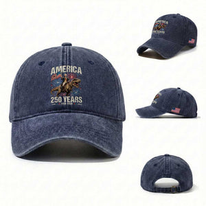 America 250 Years George Washington Riding Tyrannosaurus Rex Washed Cotton Baseball Cap TS11 Washed Cap Universal Fit Navy Print Your Wear