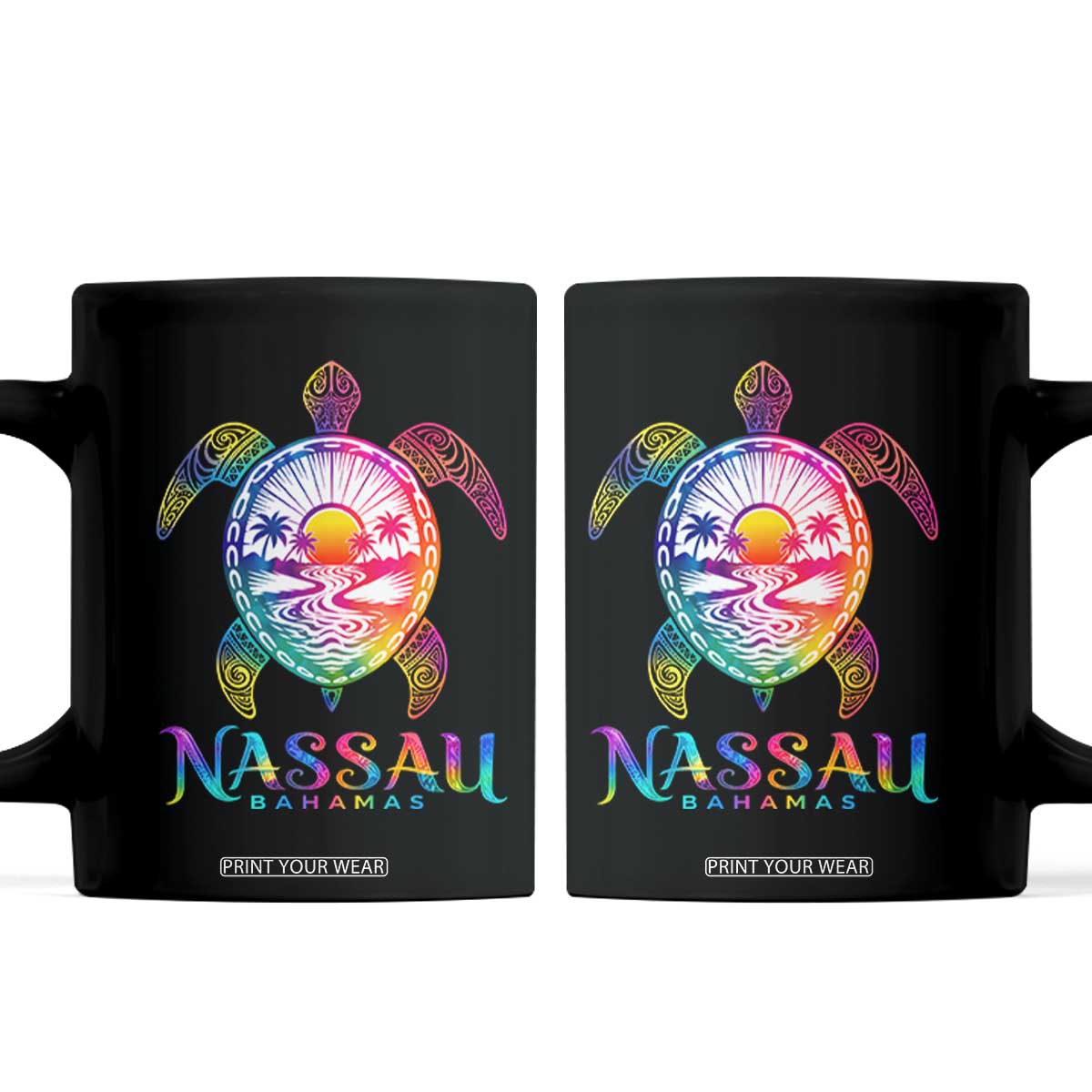Nassau Bahamas Beach Vacation Coffee Mug Tie Dye Sea Turtle TS11 Black Print Your Wear