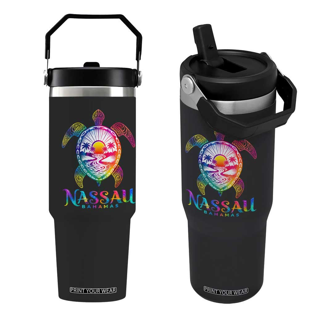 Nassau Bahamas Beach Vacation Flip Straw Tumbler Tie Dye Sea Turtle TS11 One Size: 30 oz Black Print Your Wear