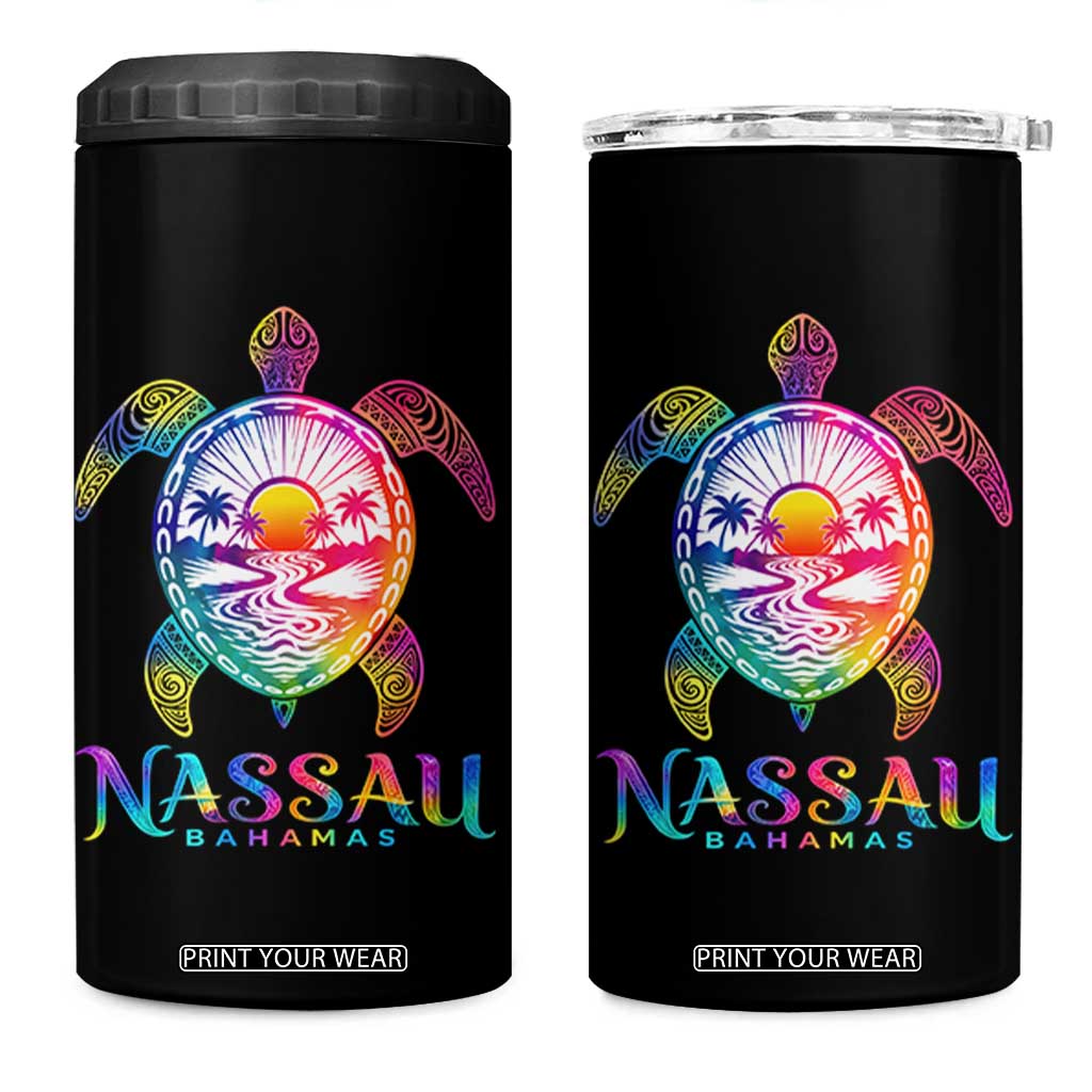 Nassau Bahamas Beach Vacation 4 in 1 Can Cooler Tumbler Tie Dye Sea Turtle TS11 One Size: 16 oz Black Print Your Wear