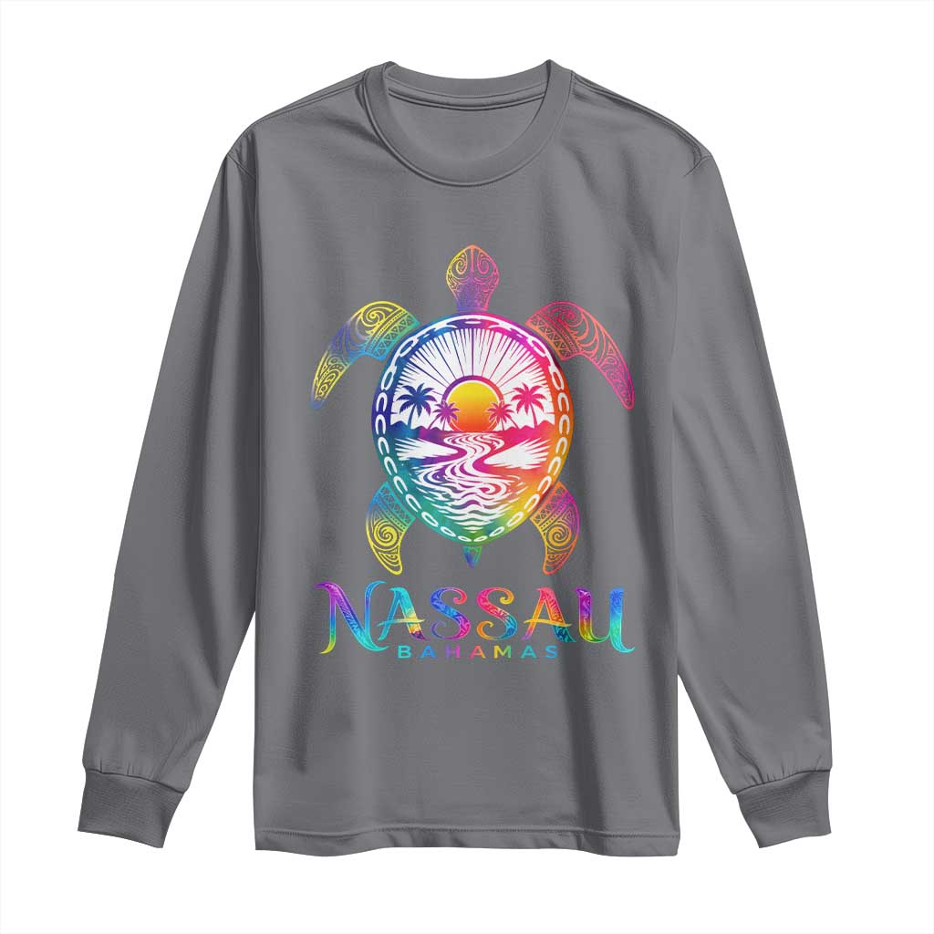 Nassau Bahamas Beach Vacation Long Sleeve Shirt Tie Dye Sea Turtle TS11 Charcoal Print Your Wear