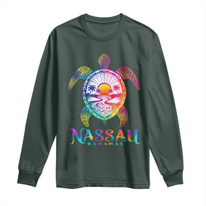 Nassau Bahamas Beach Vacation Long Sleeve Shirt Tie Dye Sea Turtle TS11 Dark Forest Green Print Your Wear