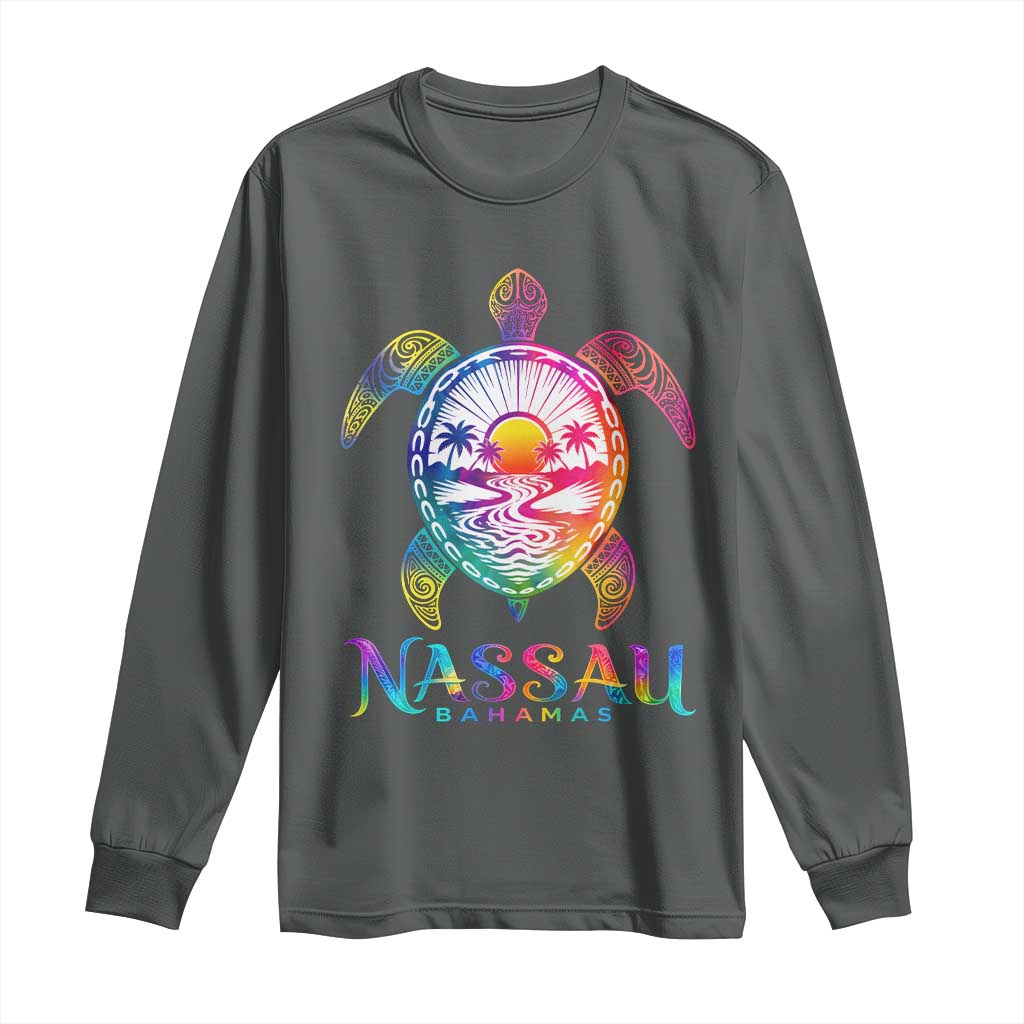 Nassau Bahamas Beach Vacation Long Sleeve Shirt Tie Dye Sea Turtle TS11 Dark Heather Print Your Wear